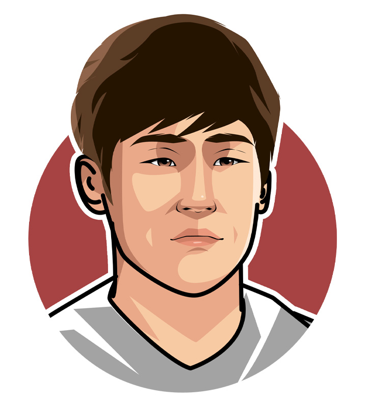 Ji-sung Park, also known as Three-Lungs Park, is one of the best football players to come out of South Korea.  Profile illustration. Drawing.  Art.  Wearing the colours of the national team.