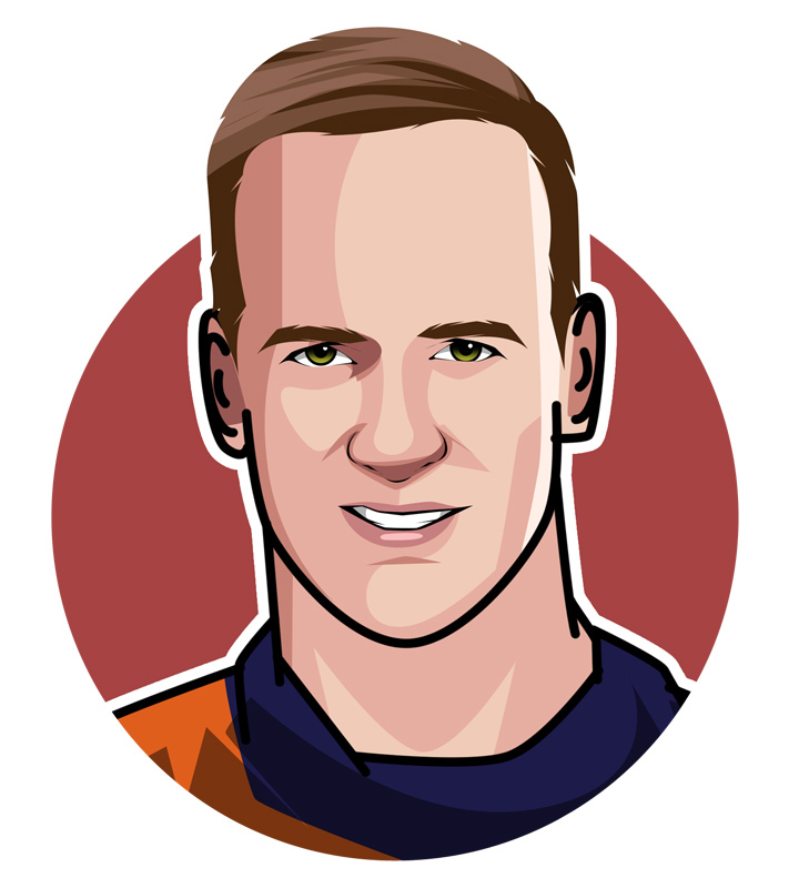 Profile illustration of the famous football quarterback Peyton Manning also known as The Sheriff.  Drawing.  Digital art.  Avatar.