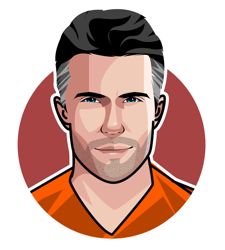 Player profile illustration - Robin van Persie - Dutch footballer.  Drawing art.  The Flying Dutchman.