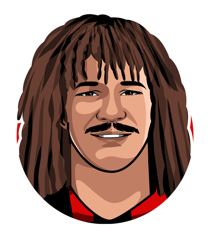 Profile drawing of Ruud Gullit - Tulipano Negro - PSV AC Milan footballer. Holland - Dutch - Netherlands national.  Illustration.  Sketch.  Avatar.