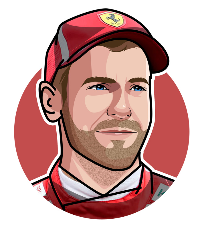 Formula One Driver Sebastian Vettel known as The Finger - Profile illustration. Drawing. Digital art.