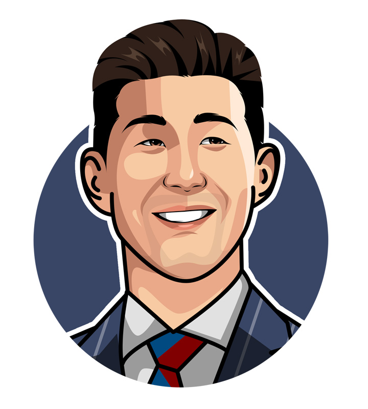 Profile illustration - Son Heung-min.  Korean international and Tottenham Hotspur attacker.  Drawn wearing a suit and smiling.  Football / Soccer Star.
